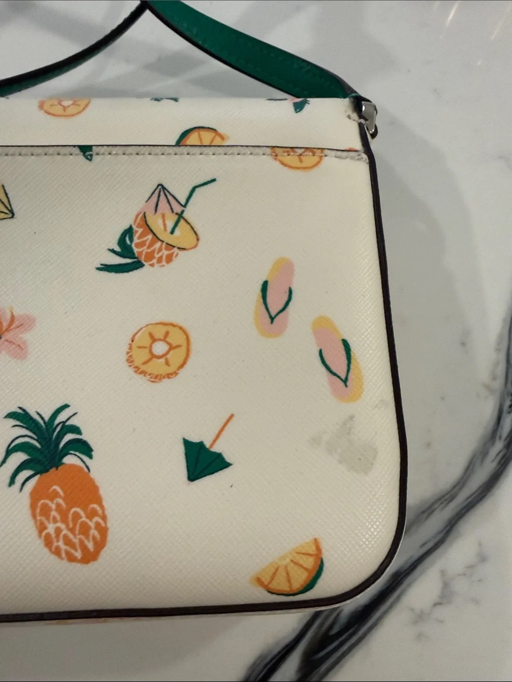 kate spade Cream Crossbody with Green Strap and Citrus Print